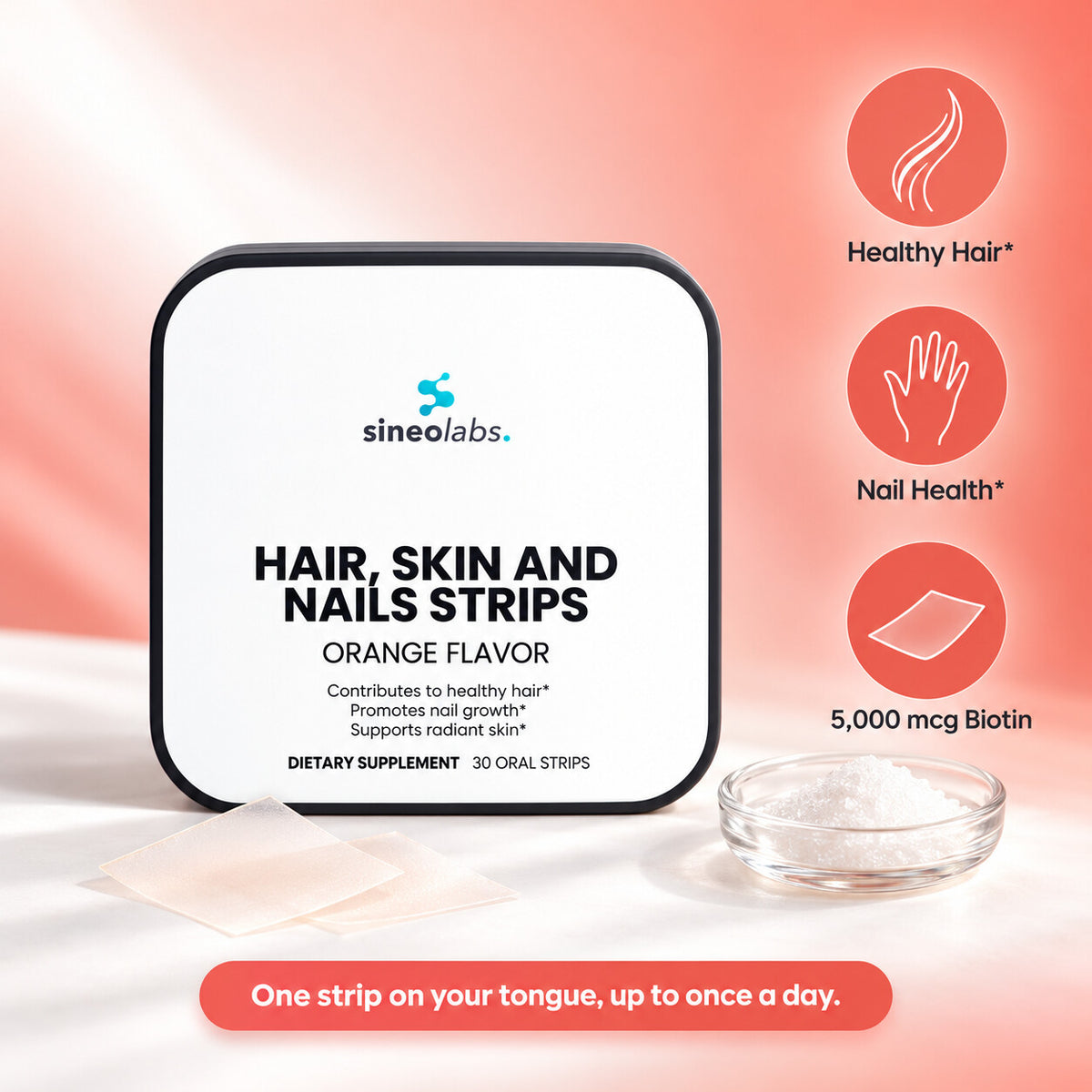 Hair, Skin and Nails Strips, Biotin 5,000mcg: Healthy Hair, Nail Health, 5,000 mcg Biotin