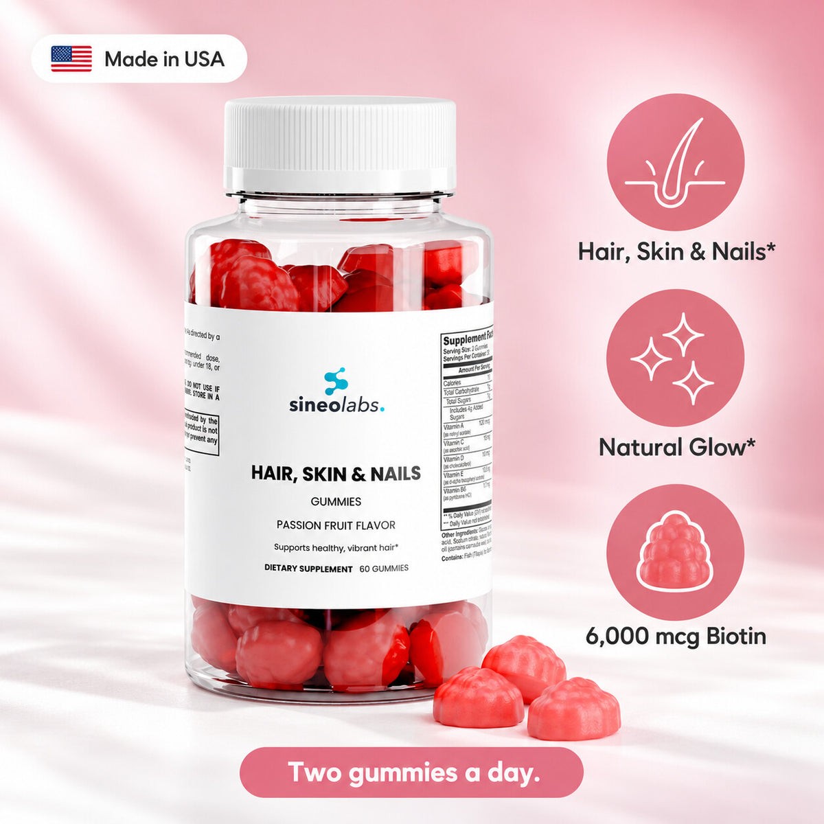 Hair, Skin & Nails Gummies, 6,000mcg Biotin: Hair, Skin & Nails, Natural Glow, 6,000 mcg Biotin