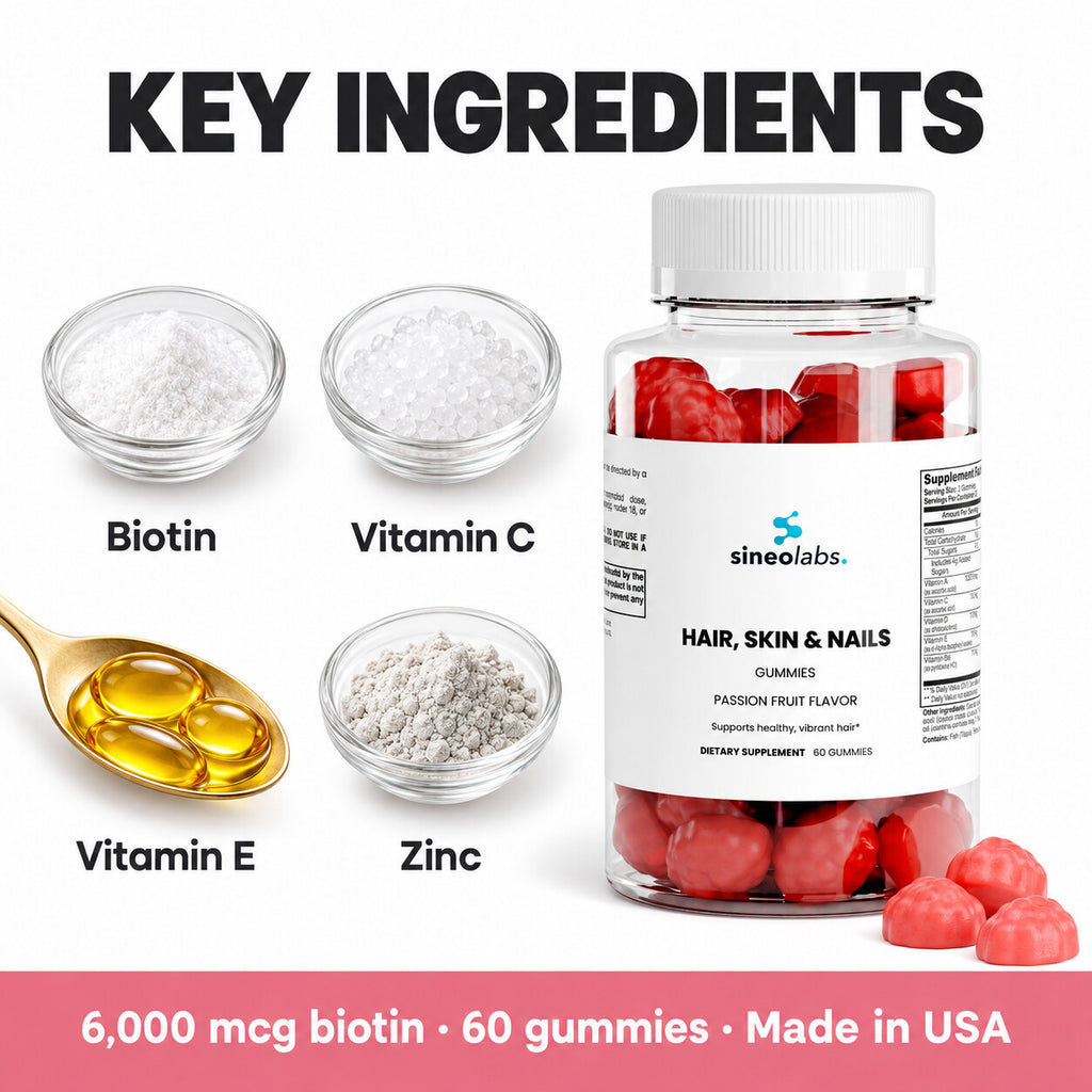 Hair, Skin & Nails Gummies, 6,000mcg Biotin: Biotin, Vitamin C, Vitamin E, Zinc