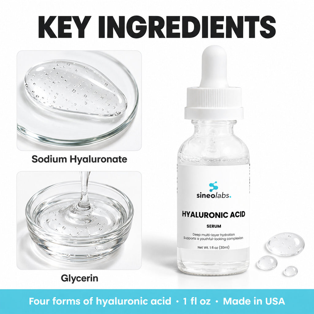 Hyaluronic Acid Face Serum with Four Types of HA: Sodium Hyaluronate, Glycerin