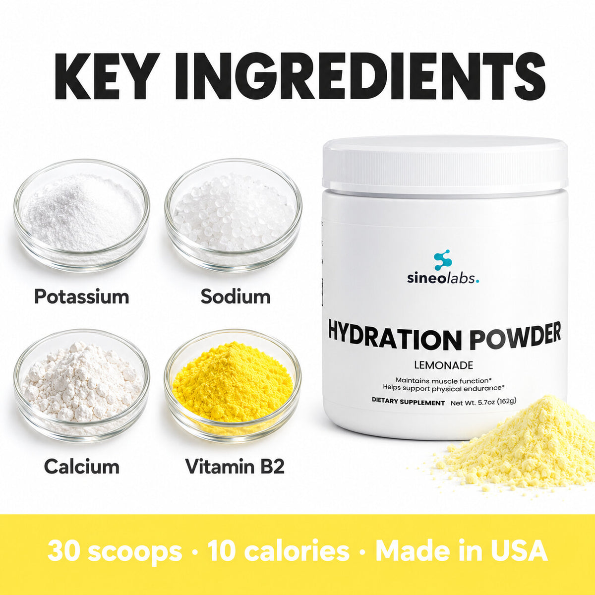Electrolyte Hydration Powder, Lemonade: Potassium, Sodium, Calcium, Vitamin B2