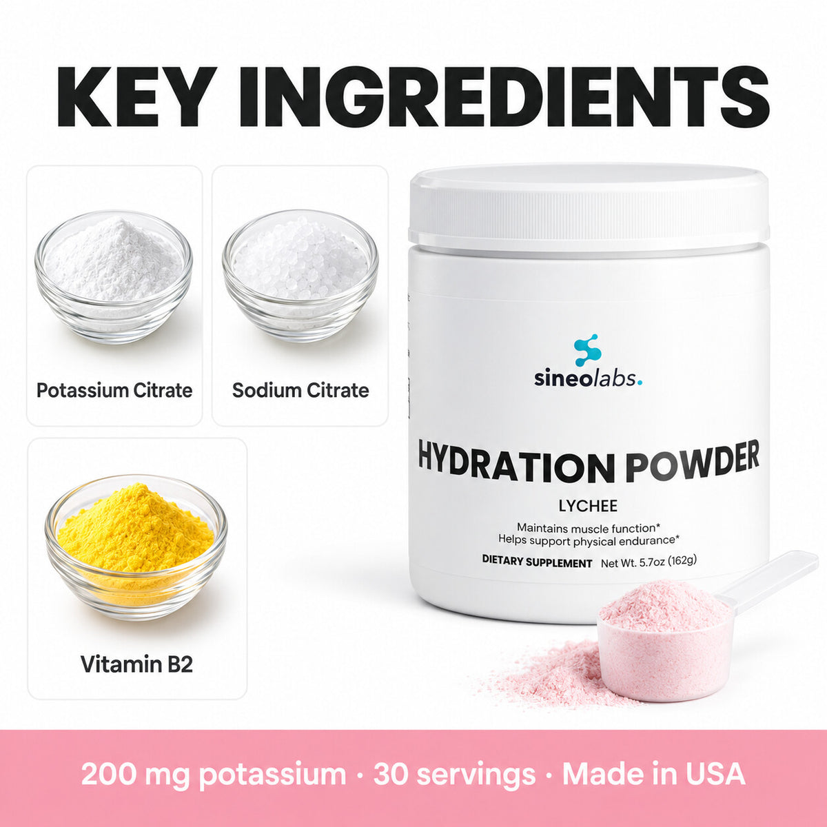 Electrolyte Hydration Powder, Lychee: Potassium Citrate, Sodium Citrate, Vitamin B2