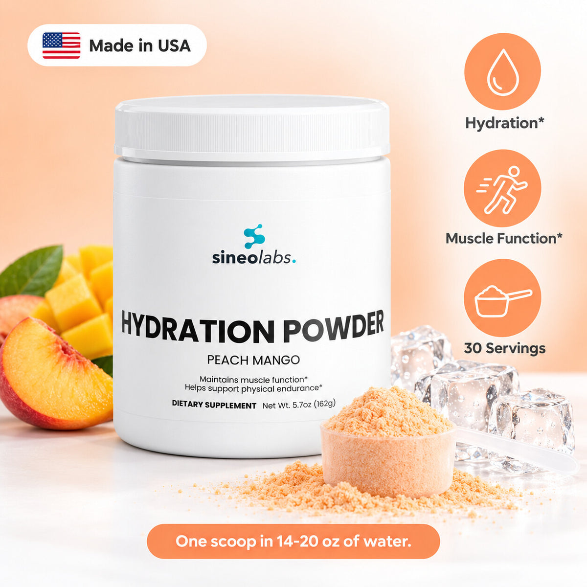 Electrolyte Hydration Powder, Peach Mango: Hydration, Muscle Function, 30 Servings