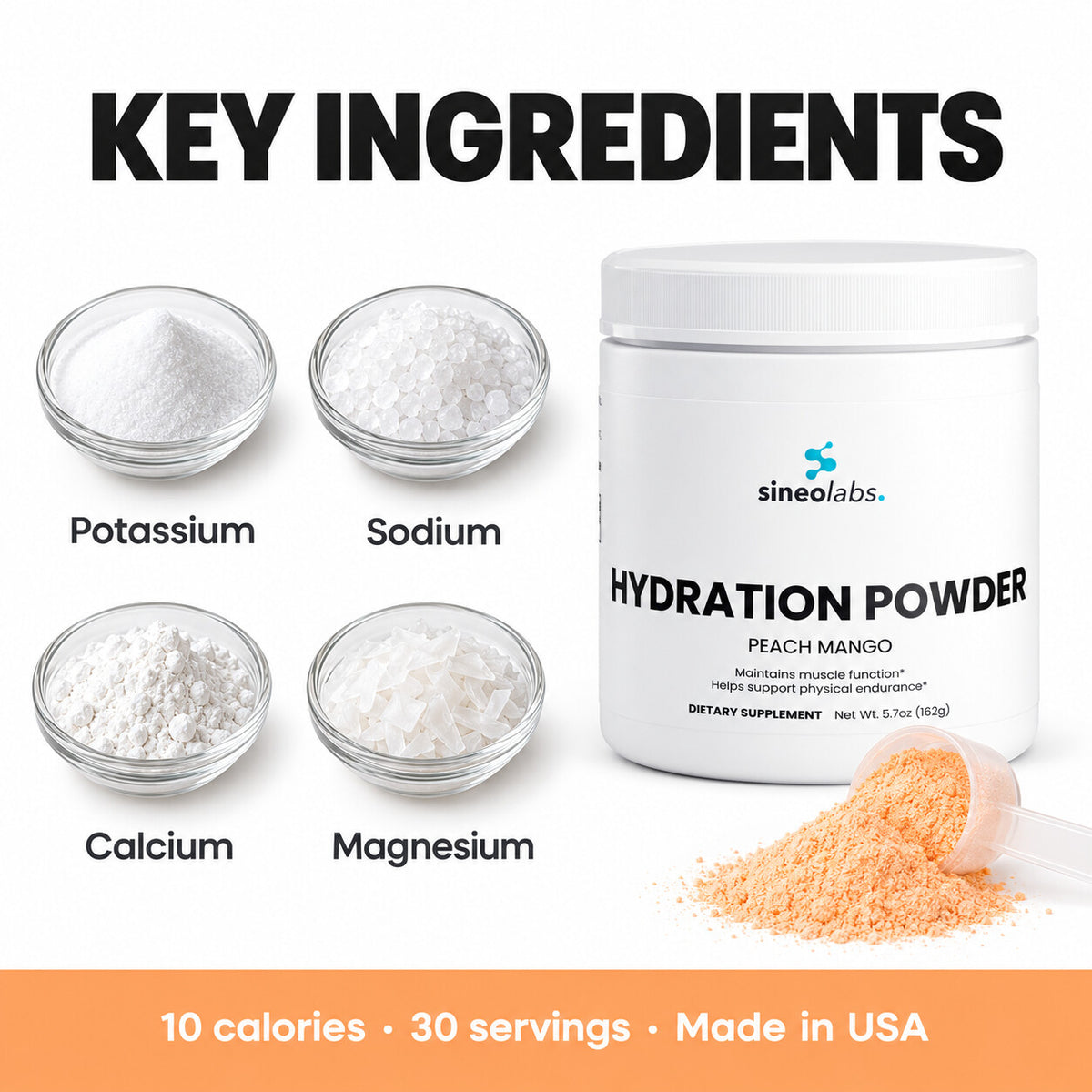 Electrolyte Hydration Powder, Peach Mango: Potassium, Sodium, Calcium, Magnesium