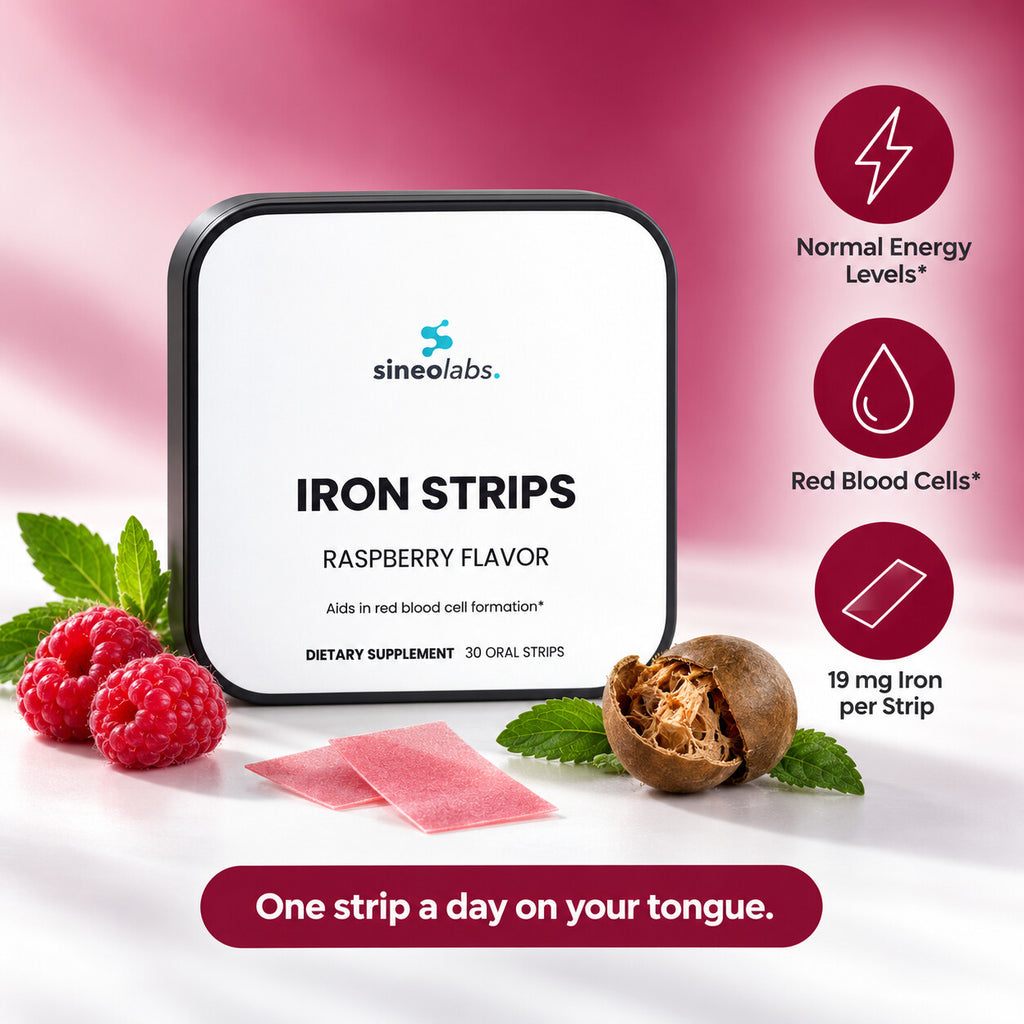 Iron Oral Strips 19mg with Folate 400mcg, Raspberry: Normal Energy Levels, Red Blood Cells, 19 mg Iron per Strip