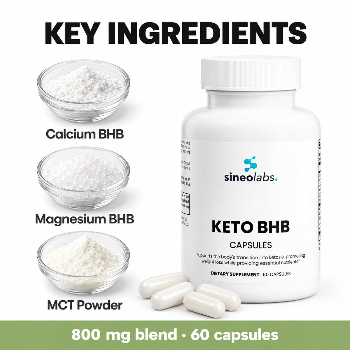 Keto BHB Capsules with MCT: Calcium BHB, Magnesium BHB, MCT Powder