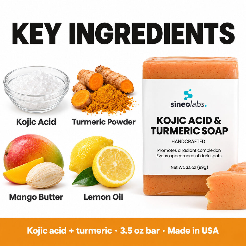 Kojic Acid & Turmeric Soap Bar with Shea Butter: Kojic Acid, Turmeric Powder, Mango Butter, Lemon Oil