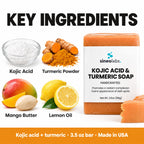 Kojic Acid & Turmeric Soap Bar with Shea Butter: Kojic Acid, Turmeric Powder, Mango Butter, Lemon Oil