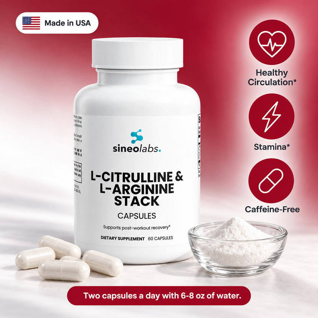L-Citrulline & L-Arginine Stack Capsules: Healthy Circulation, Stamina, Caffeine-Free