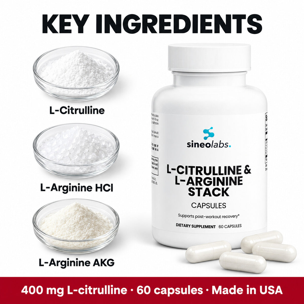 L-Citrulline & L-Arginine Stack Capsules: L-Citrulline, L-Arginine HCl, L-Arginine AKG