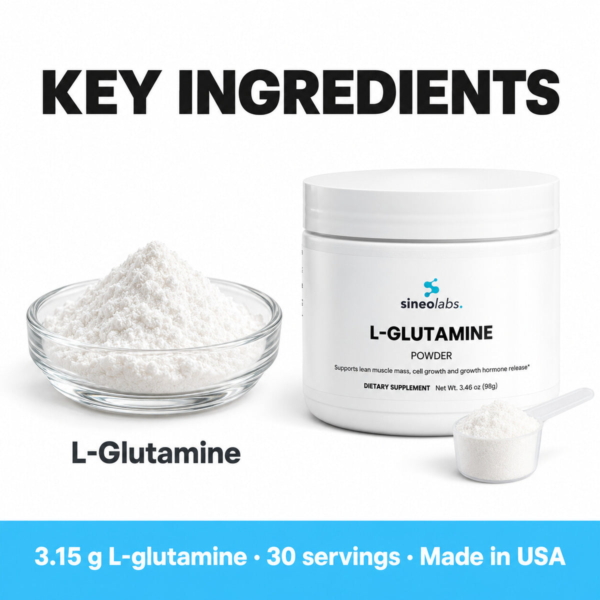 L-Glutamine Powder, 3.15g per Scoop: L-Glutamine