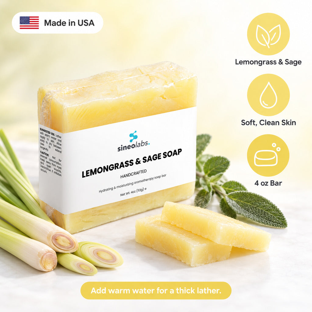 Lemongrass & Sage Soap Bar with Organic Olive Oil: Lemongrass & Sage, Soft, Clean Skin, 4 oz Bar