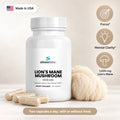 Organic Lion's Mane Mushroom Capsules 1,000mg: Focus, Mental Clarity, 1,000 mg Lion's Mane