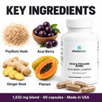 Acai & Psyllium Blend Capsules: Psyllium Husk, Acai Berry, Ginger Root, Papaya