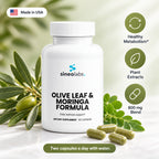 Olive Leaf & Moringa Formula with Holy Basil: Healthy Metabolism, Plant Extracts, 800 mg Blend