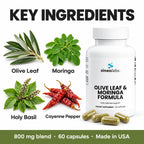 Olive Leaf & Moringa Formula with Holy Basil: Olive Leaf, Moringa, Holy Basil, Cayenne Pepper