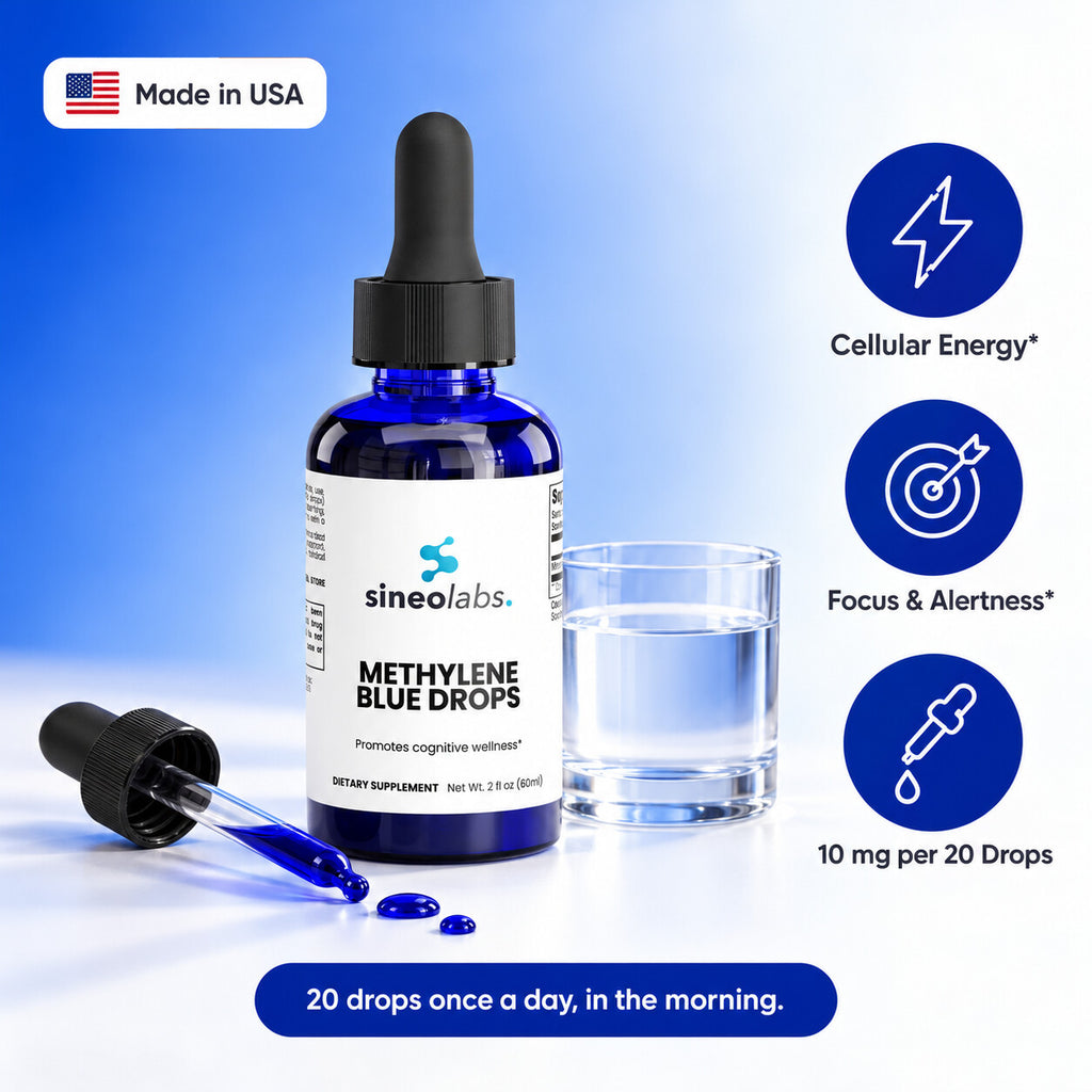 Methylene Blue Drops 10mg, 2 fl oz: Cellular Energy, Focus & Alertness, 10 mg per 20 Drops