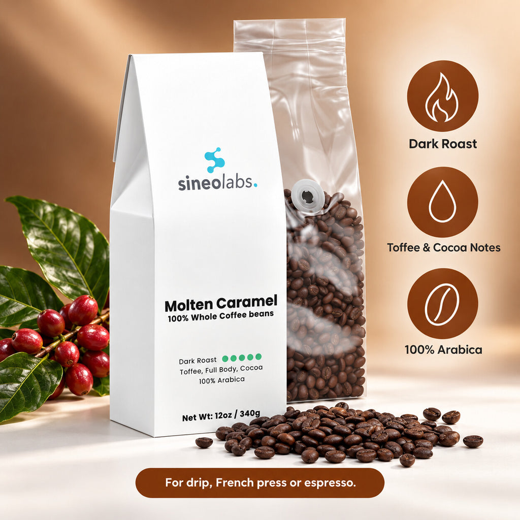 Molten Caramel Dark Roast Coffee, Whole Bean 12oz: Dark Roast, Toffee & Cocoa Notes, 100% Arabica