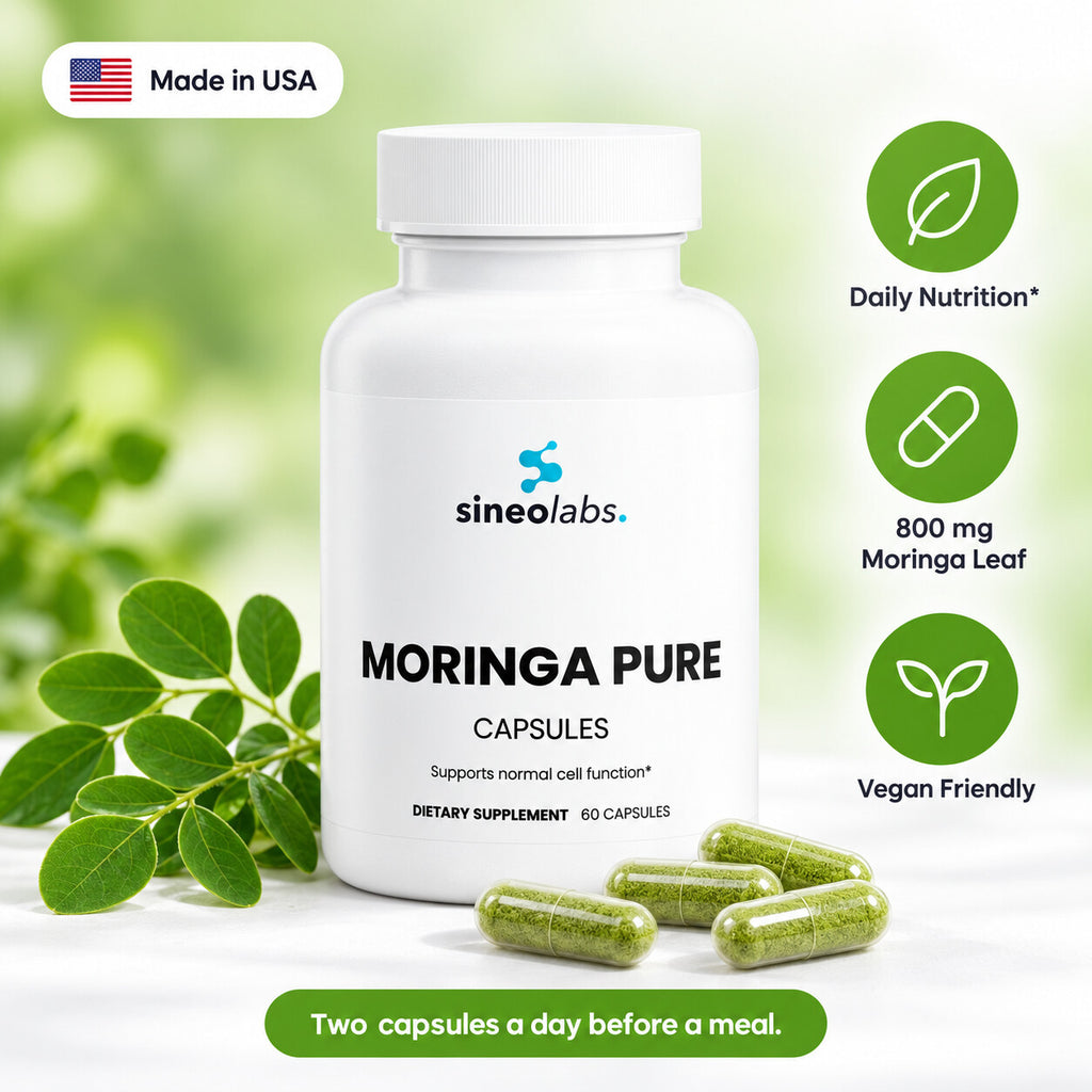 Moringa Pure Leaf Capsules 800mg, 60 Count: Daily Nutrition, 800 mg Moringa Leaf, Vegan Friendly