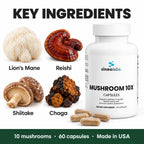 Mushroom Complex 10 X with Lion's Mane & Reishi: Lion’s Mane, Reishi, Shiitake, Chaga