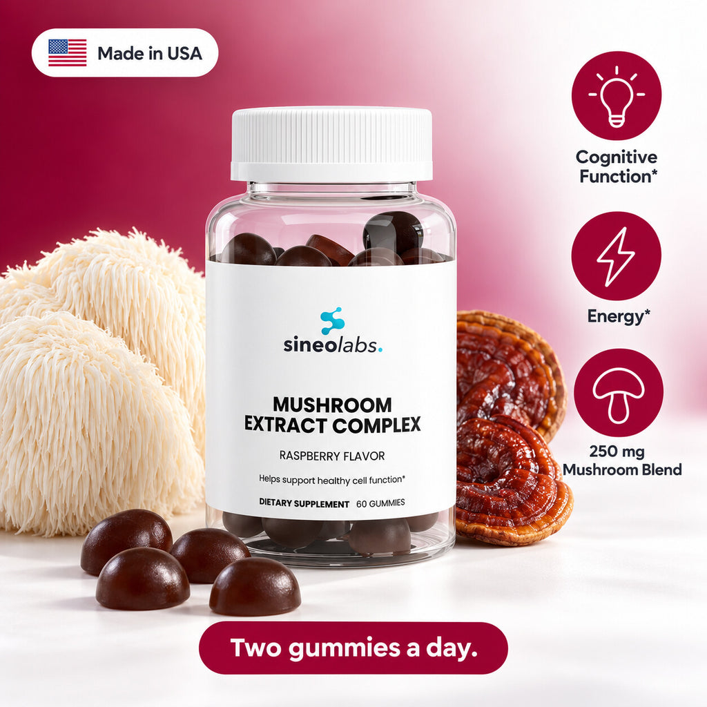 Mushroom Extract Complex Gummies, Raspberry: Cognitive Function, Energy, 250 mg Mushroom Blend