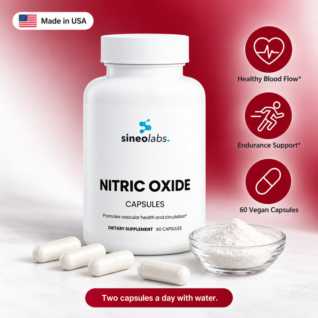 Nitric Oxide Capsules, L-Citrulline & L-Arginine: Healthy Blood Flow, Endurance Support, 60 Vegan Capsules