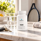 NMN Capsules 500mg on a bright kitchen counter in the early morning