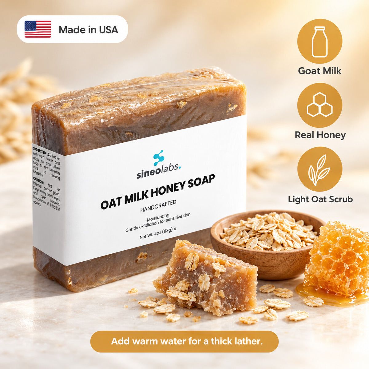 Oat Milk Honey Soap Bar with Goat Milk & Oatmeal: Goat Milk, Real Honey, Light Oat Scrub