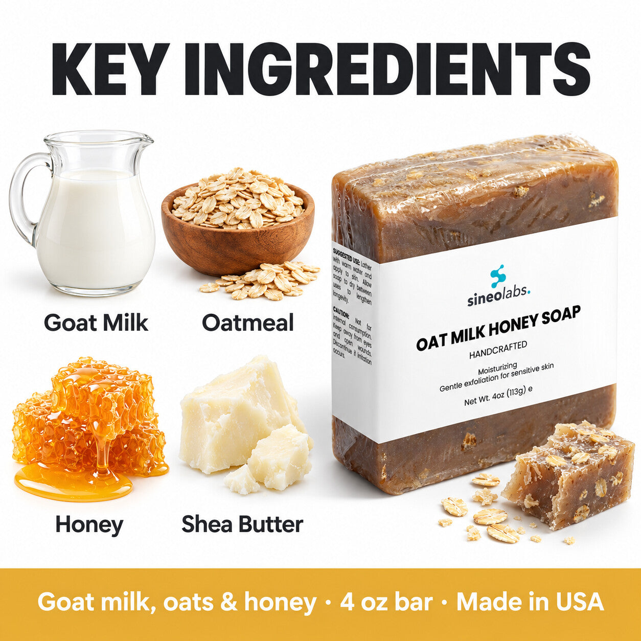 Oat Milk Honey Soap Bar with Goat Milk & Oatmeal: Goat Milk, Oatmeal, Honey, Shea Butter