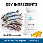 Omega-3 Fish Oil Softgels, EPA 180mg + DHA 120mg: Fish Oil Concentrate
