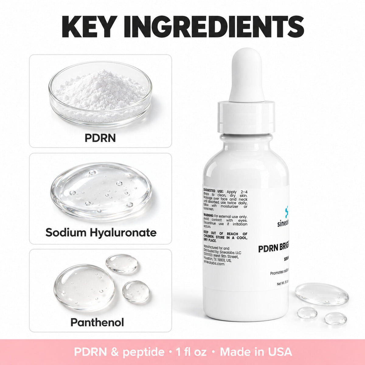 PDRN Brightening Serum with Acetyl Hexapeptide-8: PDRN, Sodium Hyaluronate, Panthenol