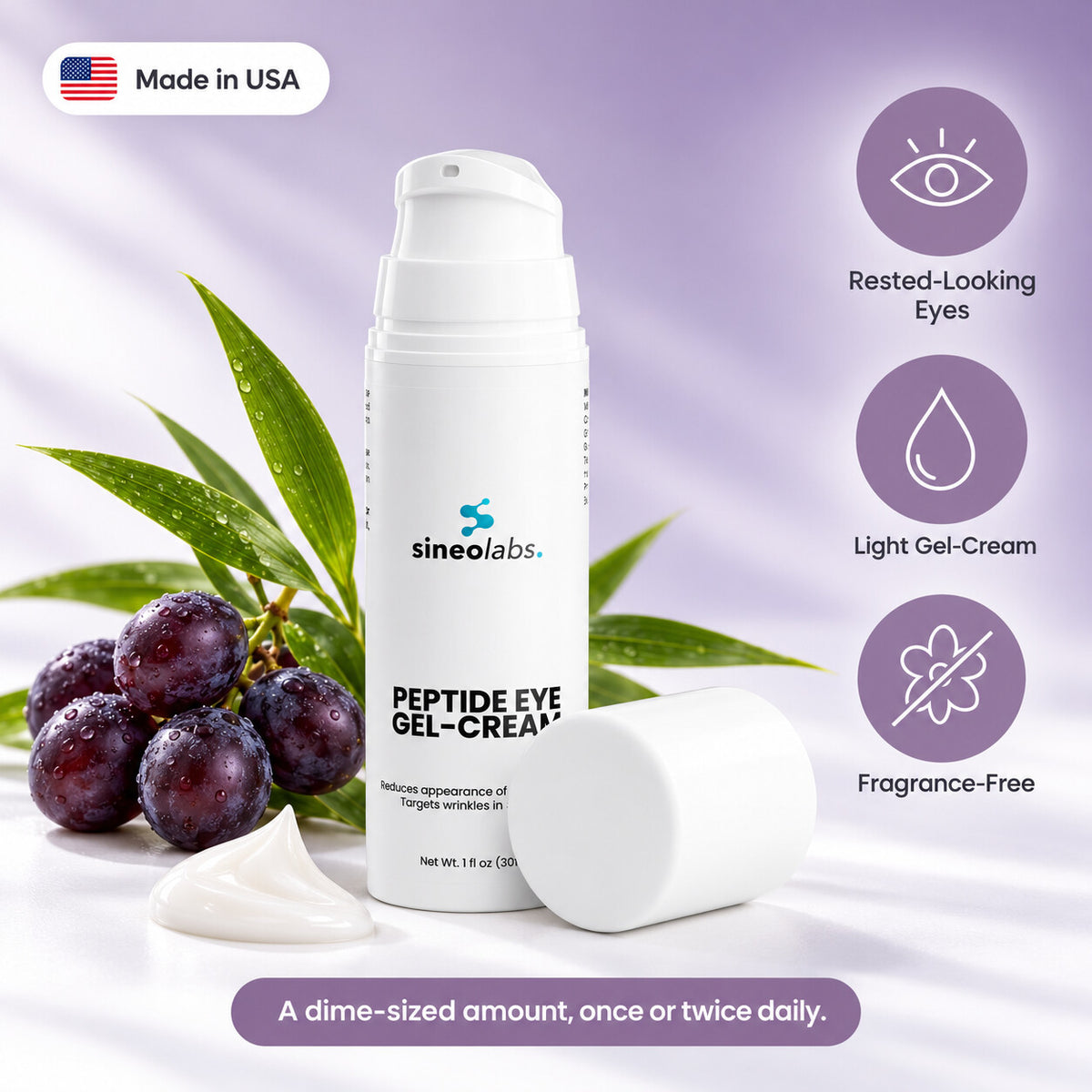 Peptide Eye Gel-Cream with Acetyl Tetrapeptide-5: Rested-Looking Eyes, Light Gel-Cream, Fragrance-Free