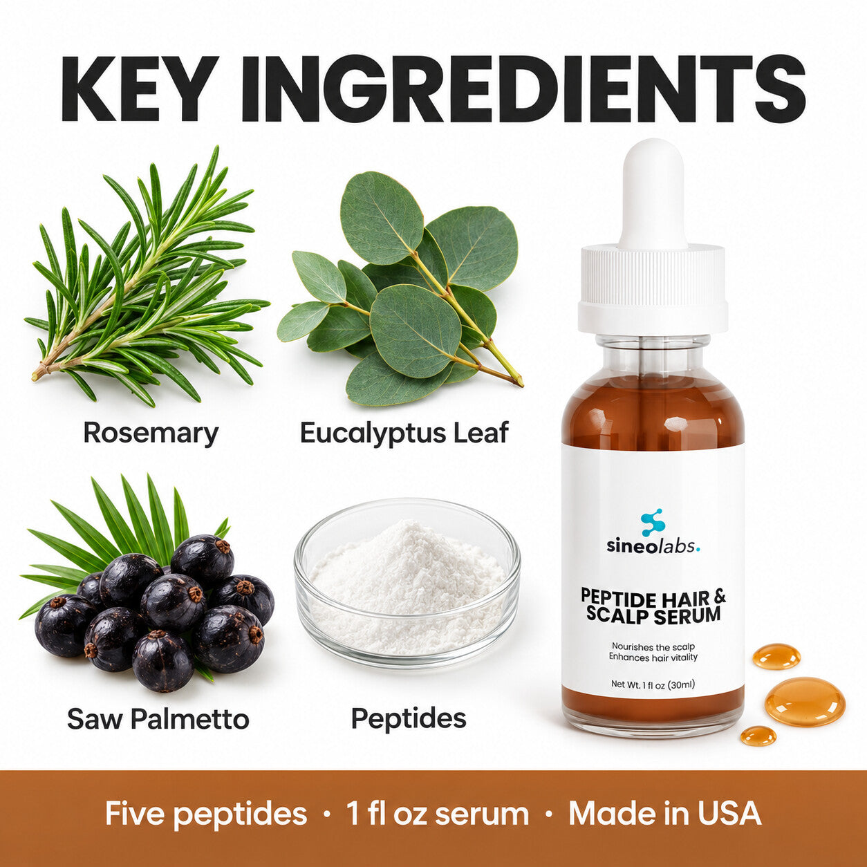 Peptide Hair & Scalp Serum with Rosemary: Rosemary, Eucalyptus Leaf, Saw Palmetto, Peptides