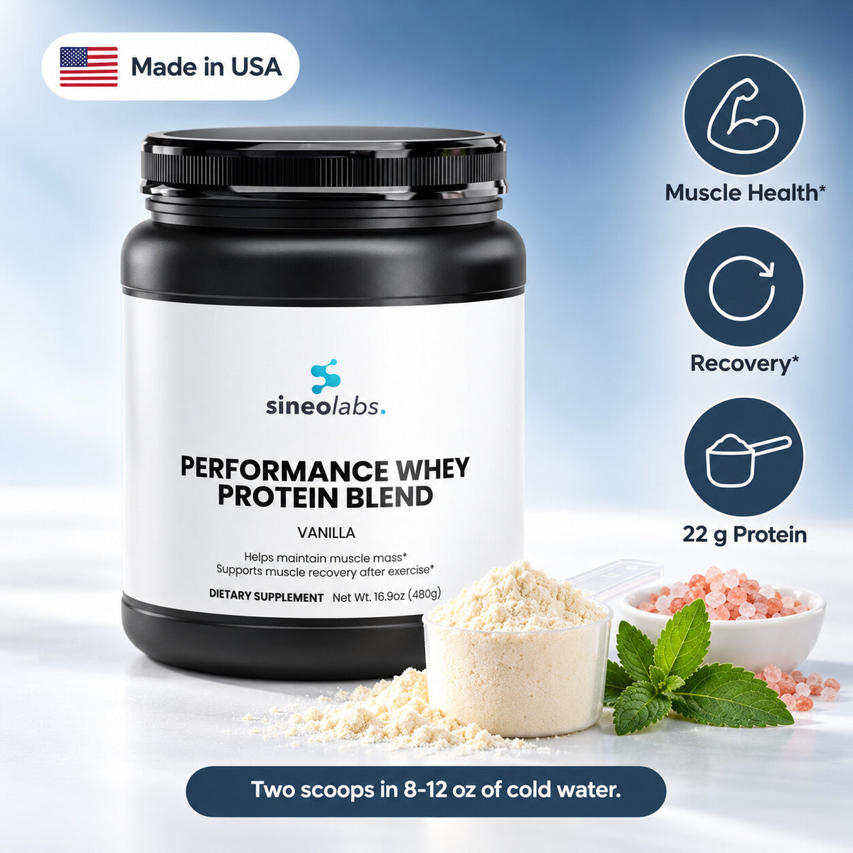 Performance Whey Protein, 22g Protein, Vanilla: Muscle Health, Recovery, 22 g Protein