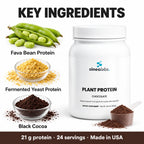 Plant Protein Powder, 21g Protein, Chocolate: Fava Bean Protein, Fermented Yeast Protein, Black Cocoa