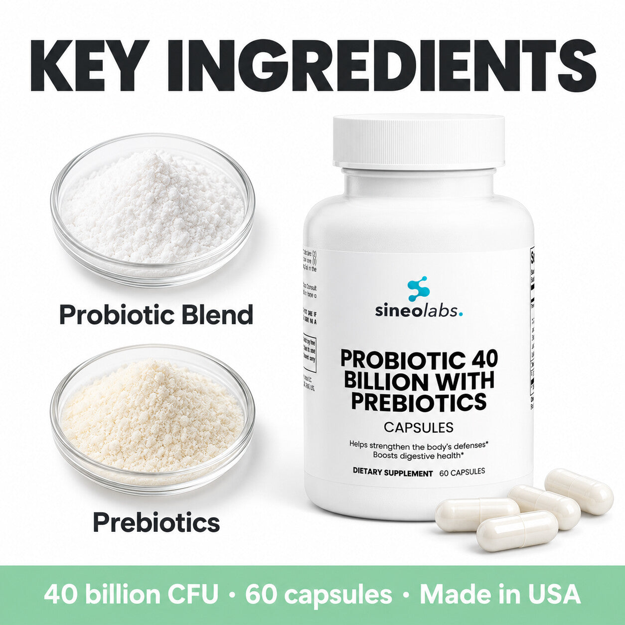 Probiotic 40 Billion CFU Capsules with Prebiotics: Probiotic Blend, Prebiotics