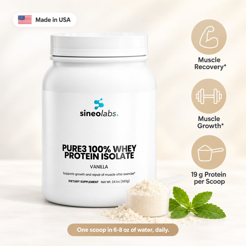 Pure3 100% Whey Isolate, 19g Protein, Vanilla: Muscle Recovery, Muscle Growth, 19 g Protein per Scoop
