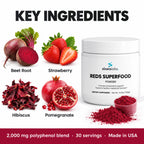 Reds Superfood Powder, 2,000mg Polyphenol Blend: Beet Root, Strawberry, Hibiscus, Pomegranate