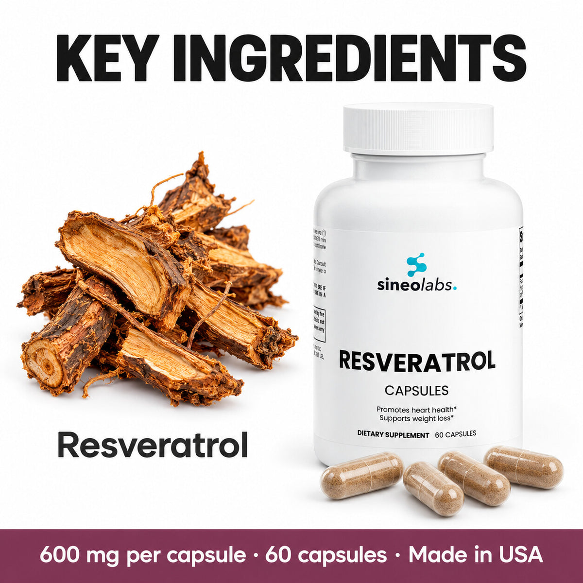 Resveratrol 50% 600mg Capsules, Trans-Resveratrol: Resveratrol