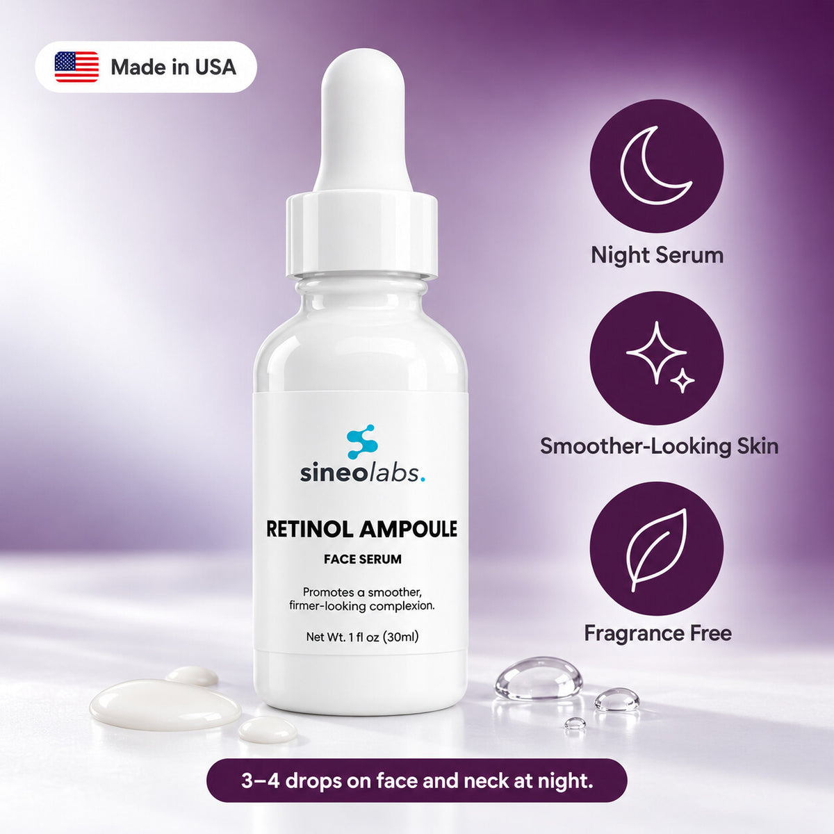 Retinol and Peptide Face Serum with Hexapeptide-11: Night Serum, Smoother-Looking Skin, Fragrance Free