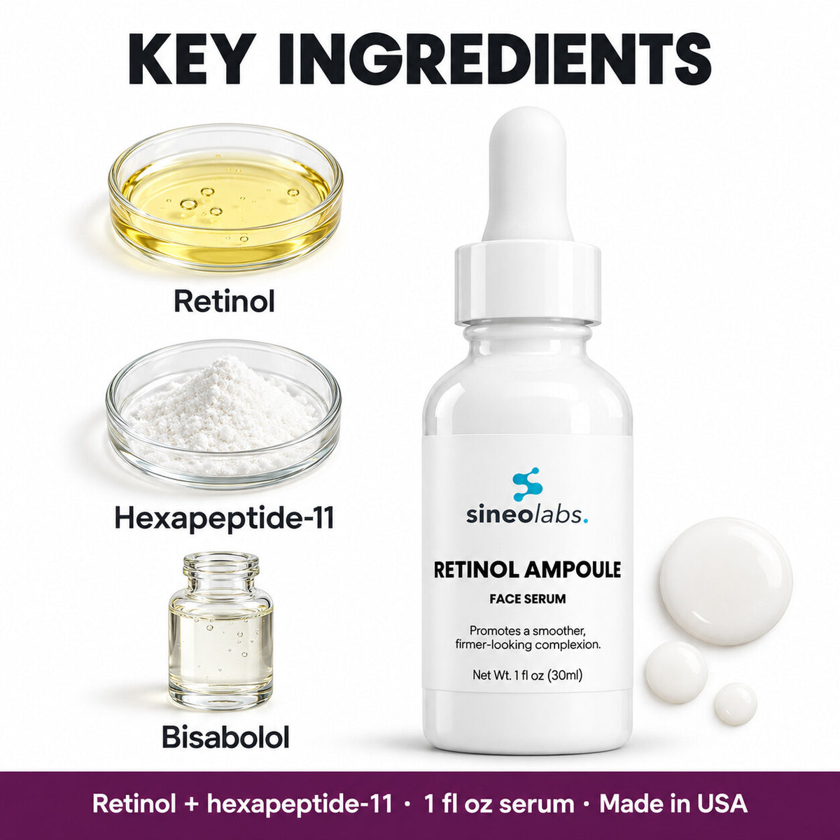 Retinol and Peptide Face Serum with Hexapeptide-11: Retinol, Hexapeptide-11, Bisabolol