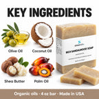 Rich Sandalwood Soap Bar with Shea Butter: Olive Oil, Coconut Oil, Shea Butter, Palm Oil