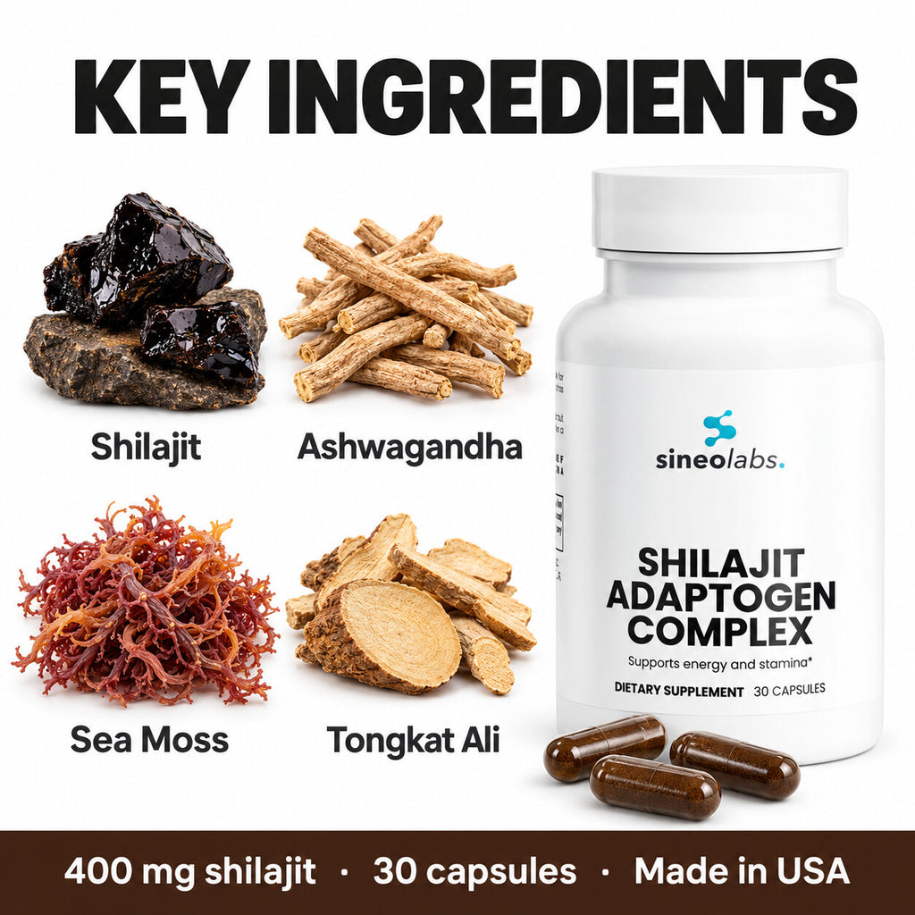 Shilajit Adaptogen Complex 400mg with Ashwagandha: Shilajit, Ashwagandha, Sea Moss, Tongkat Ali