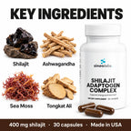 Shilajit Adaptogen Complex 400mg with Ashwagandha: Shilajit, Ashwagandha, Sea Moss, Tongkat Ali