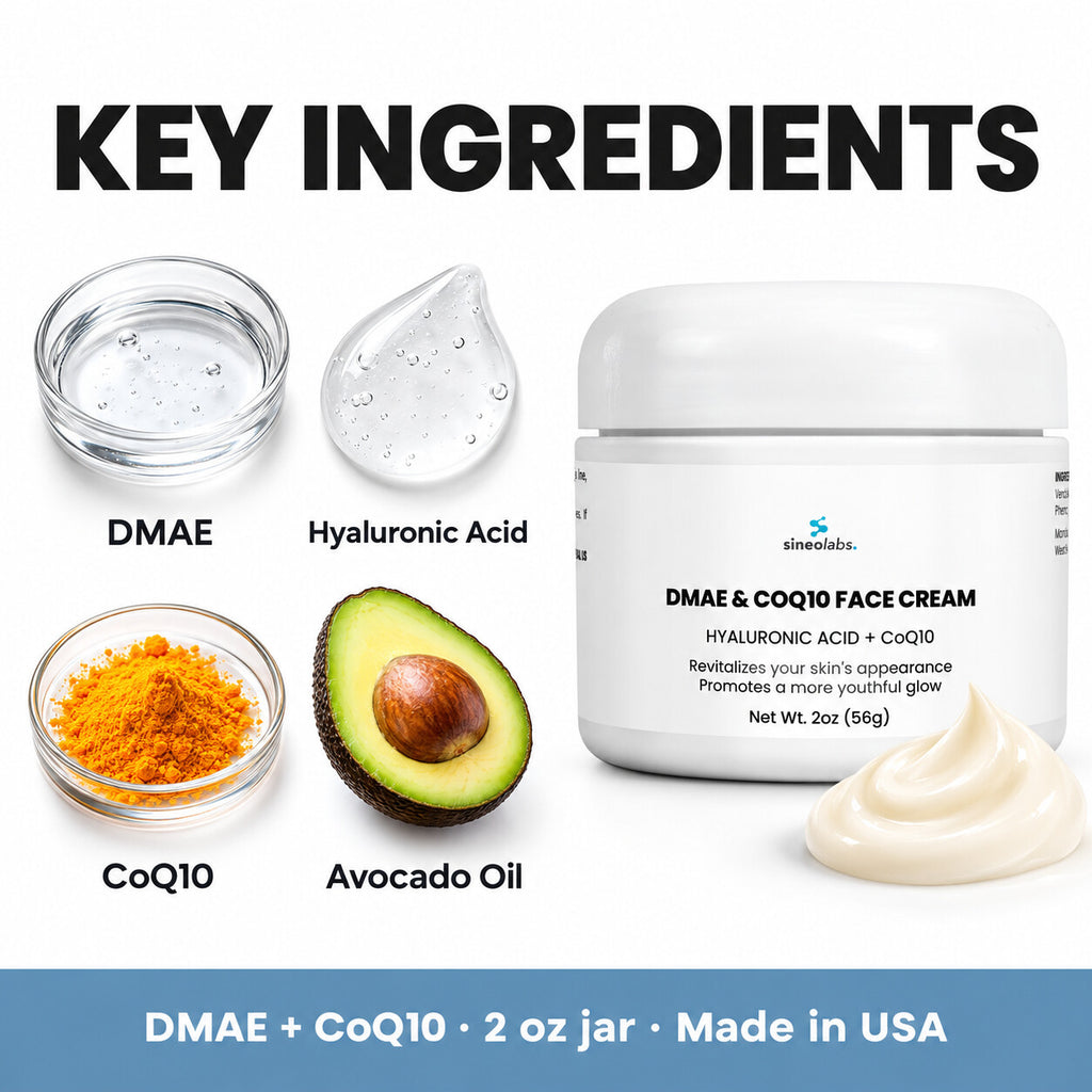 DMAE & CoQ10 Face Cream with Hyaluronic Acid: DMAE, Hyaluronic Acid, CoQ10, Avocado Oil
