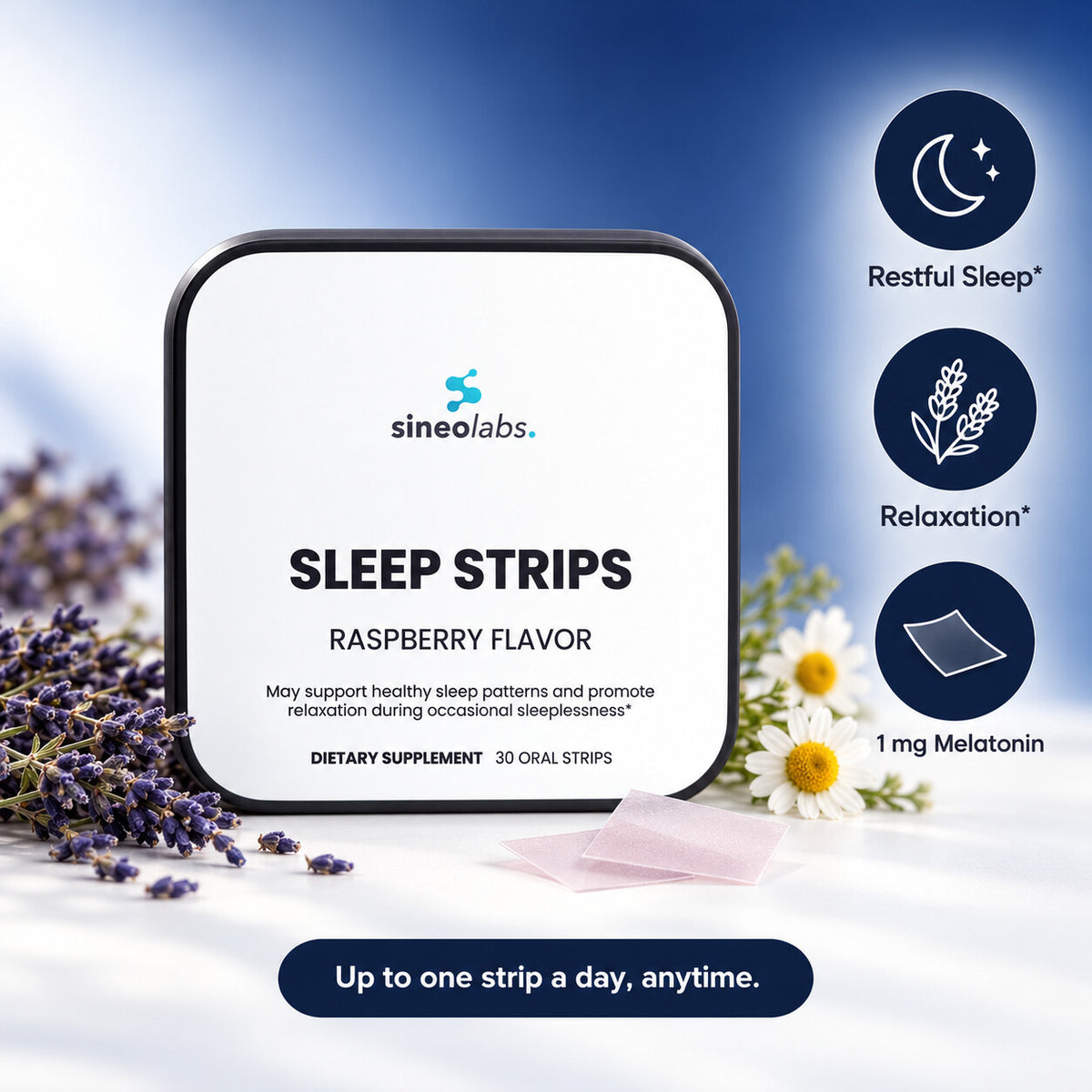 Sleep Strips with Valerian Root, Raspberry: Restful Sleep, Relaxation, 1 mg Melatonin