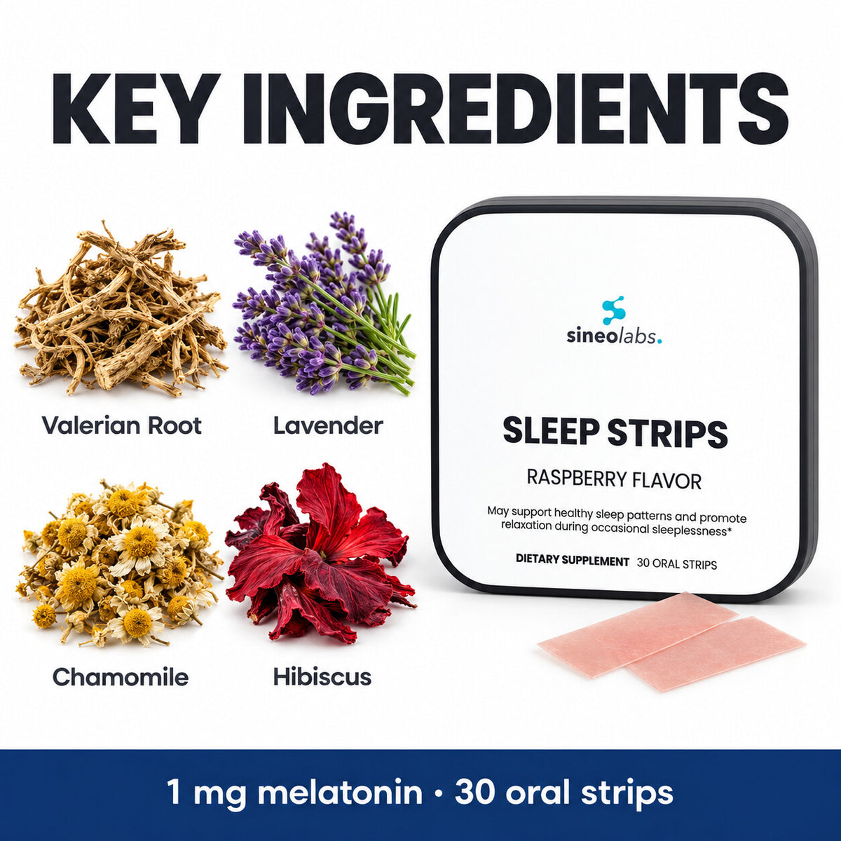 Sleep Strips with Valerian Root, Raspberry: Valerian Root, Lavender, Chamomile, Hibiscus