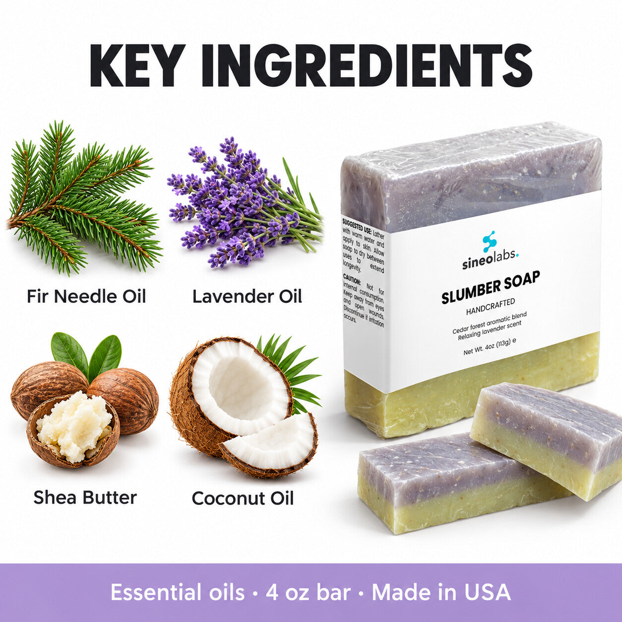 Slumber Soap Bar with Lavender & Fir Needle: Fir Needle Oil, Lavender Oil, Shea Butter, Coconut Oil