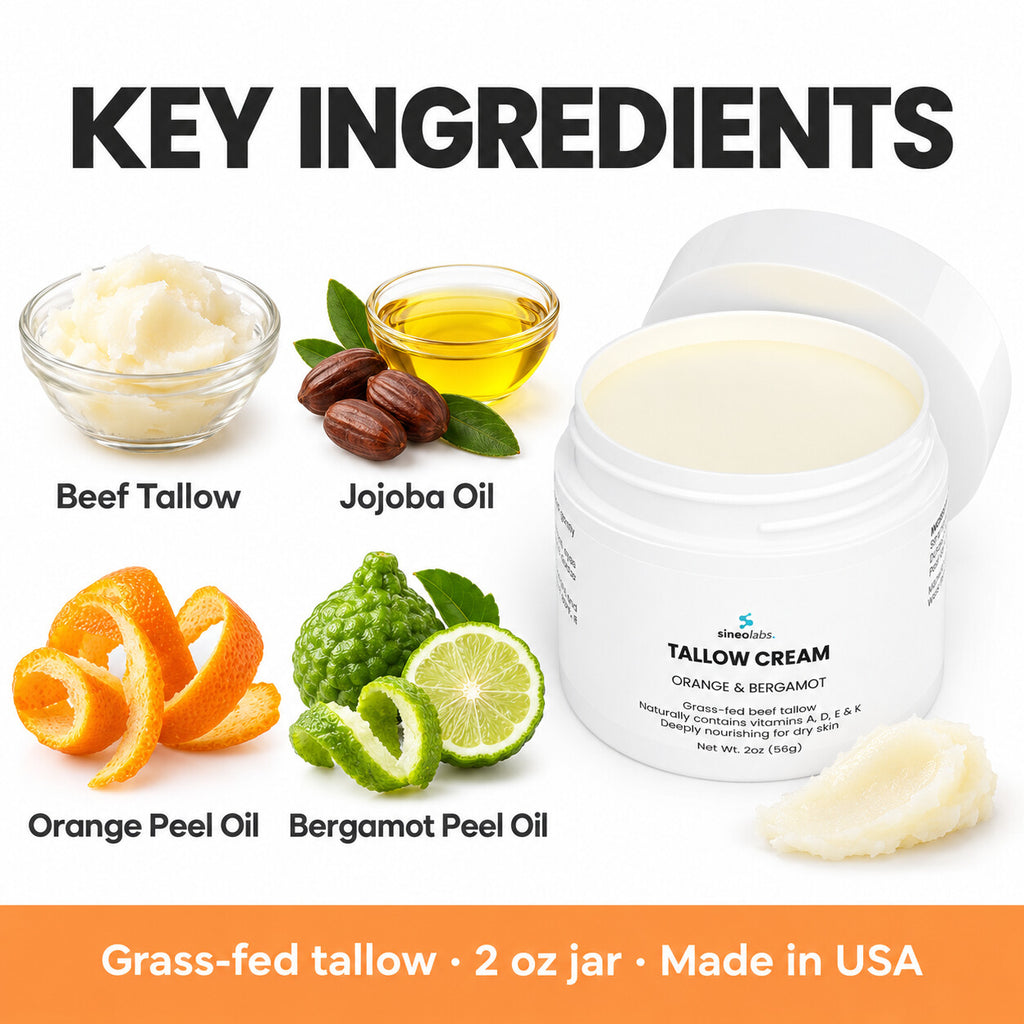 Tallow Cream Orange & Bergamot, 2oz: Beef Tallow, Jojoba Oil, Orange Peel Oil, Bergamot Peel Oil
