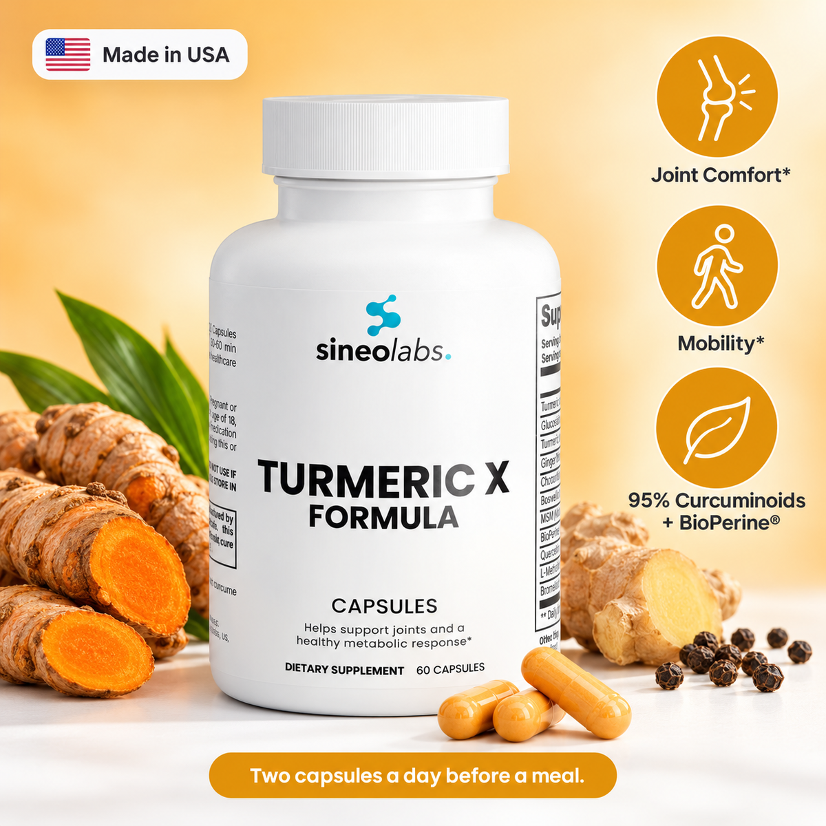 Turmeric Formula X: Joint Comfort, Mobility, 95% Curcuminoids + BioPerine®